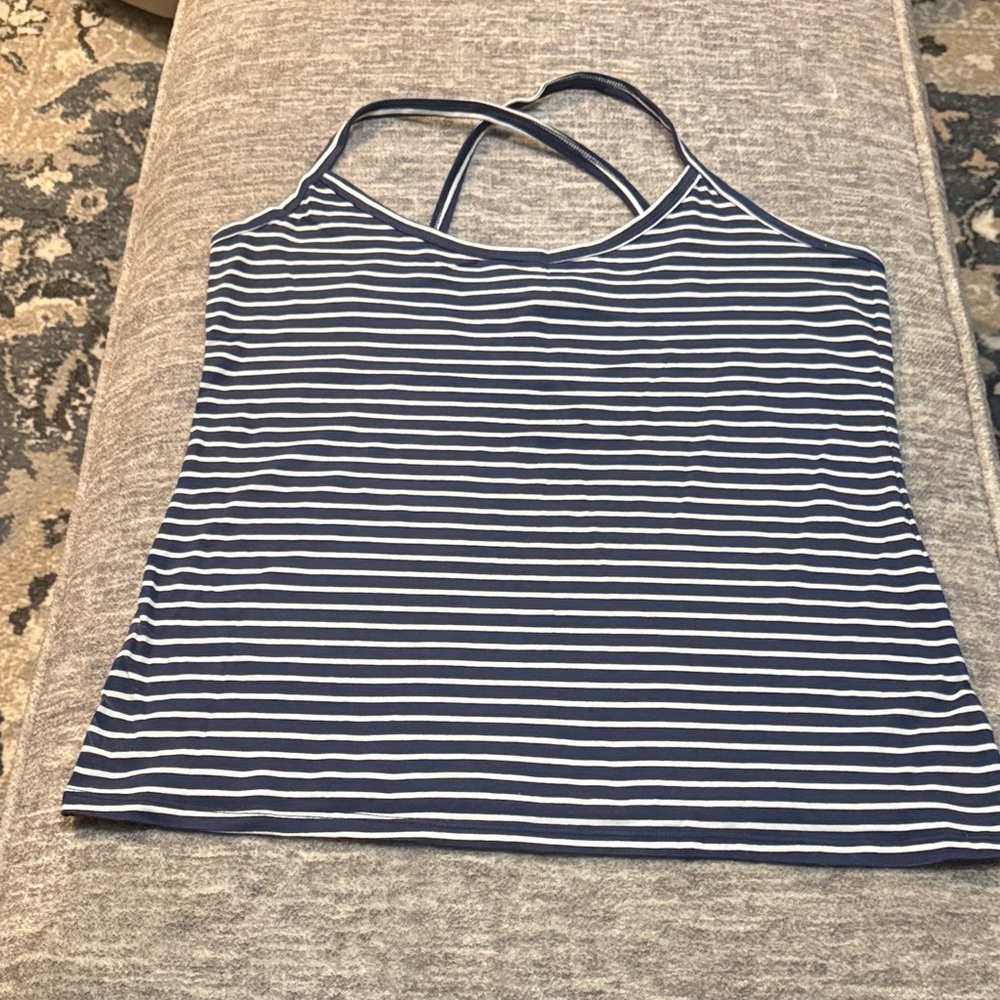 Old Navy Navy and White Striped Cross-Back Camisole